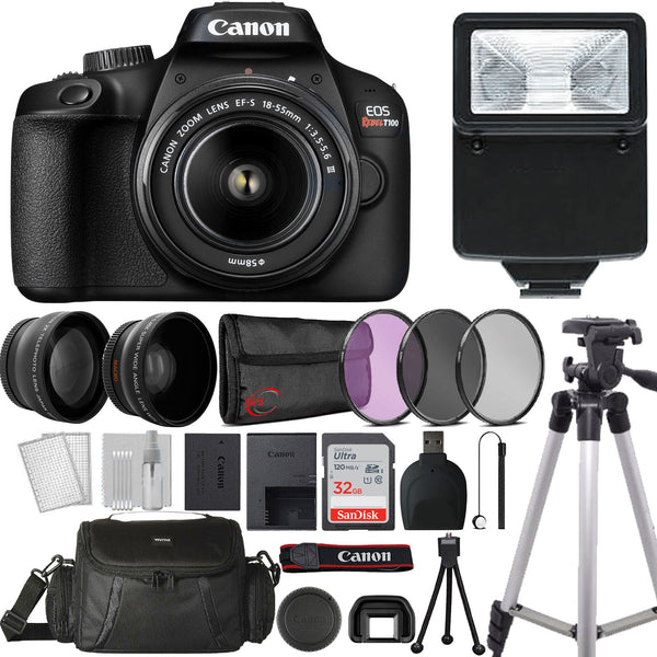 Canon EOS Rebel T100 with EF-S 18-55mm f/3.5-5.6 III Lens REFURBISHED All You Need Accessory Bundle