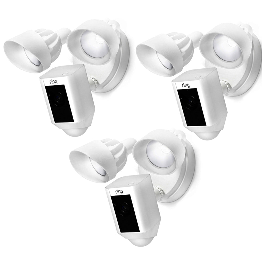 RING Floodlight Cam Wired Plus Motion-Activated 1080p HD White - 3 Pack