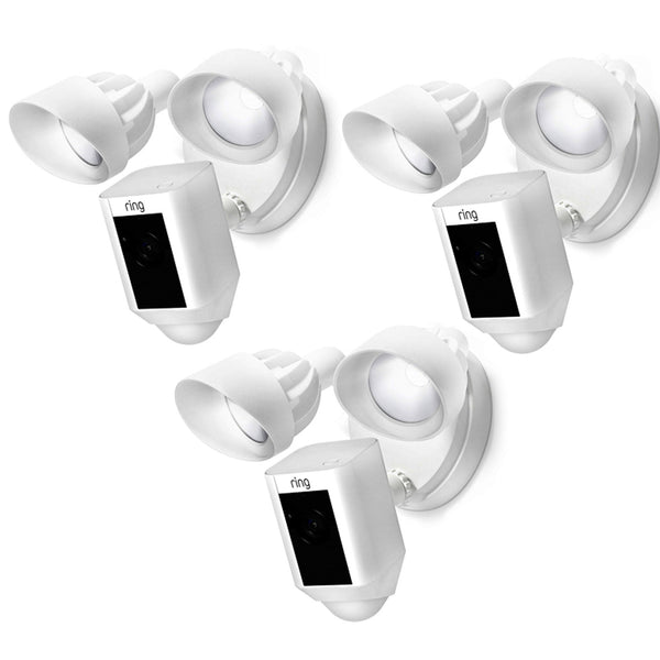 RING Floodlight Cam Wired Plus Motion-Activated 1080p HD White - 3 Pack