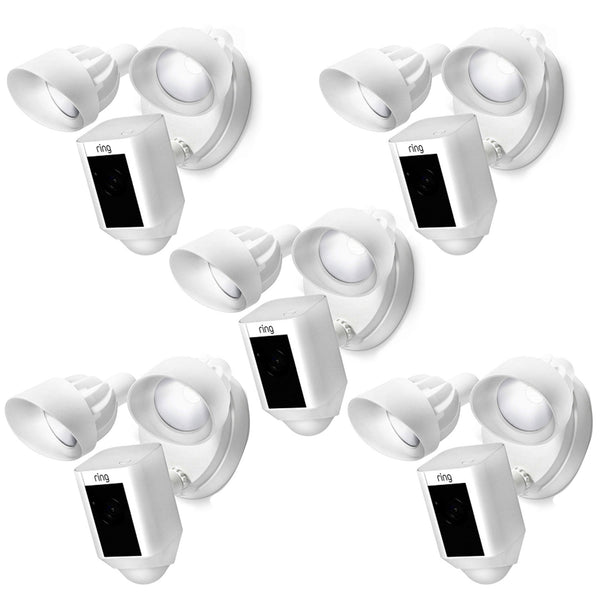 RING Floodlight Cam Wired Plus Motion-Activated 1080p HD White - 5 Pack