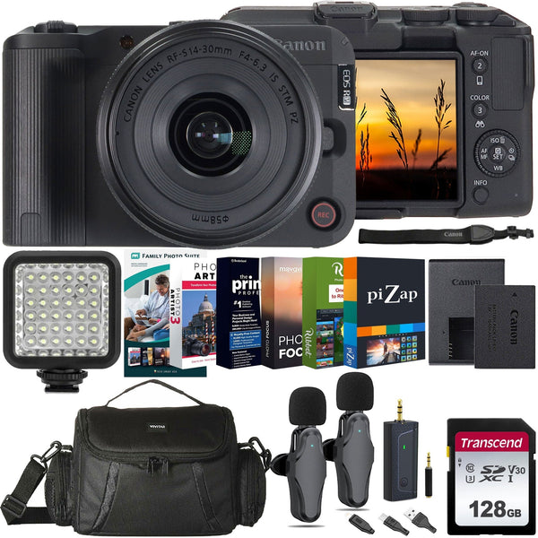 Canon EOS R50 V 4K60p Video 24.2MP Mirrorless Camera + RF-S 14-30mm f/4-6.3 IS STM PZ Lens (Canon RF) All Inclusive Professional Video Podcasting Kit