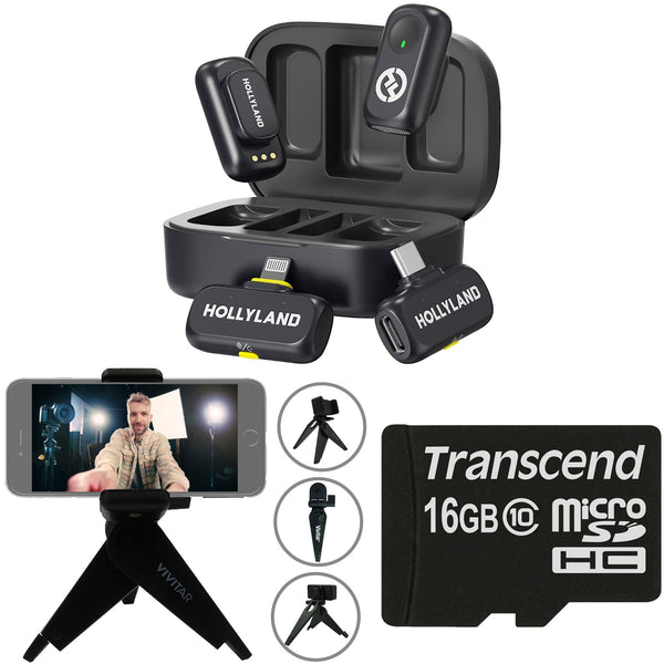 Hollyland LARK A1 Combo 2-Person Wireless Microphone System with USB-C and Lightning Connectors for Mobile Devices (Space Gray, 2.4 GHz) Video Bundle