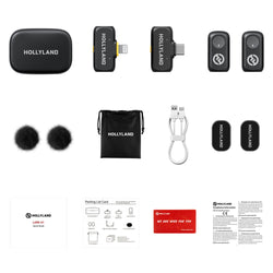 Hollyland LARK A1 Combo 2-Person Wireless Microphone System with USB-C and Lightning Connectors for Mobile Devices (Space Gray, 2.4 GHz) Video Bundle
