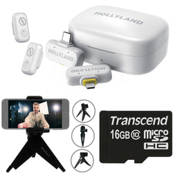 Hollyland LARK A1 Combo 2-Person Wireless Microphone System with USB-C and Lightning Connectors for Mobile Devices (Ivory White, 2.4 GHz) Video Bundle