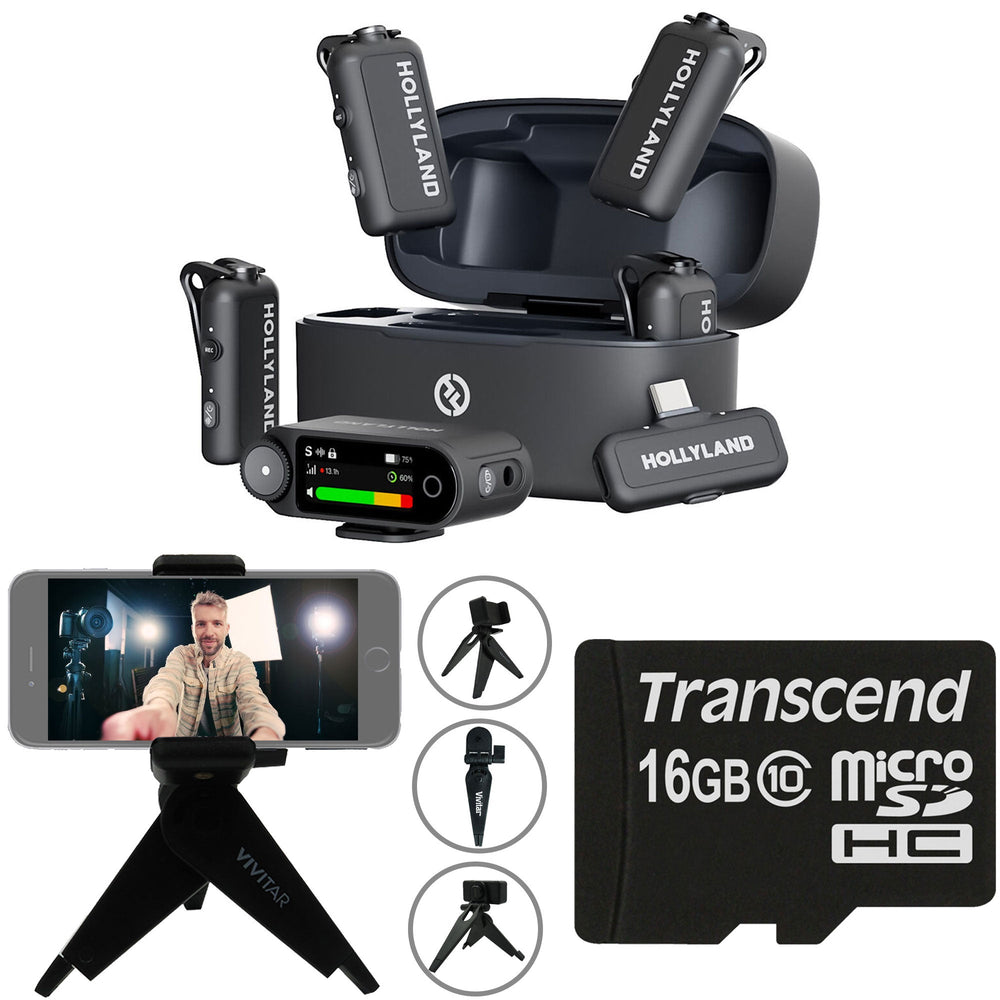 Hollyland LARK MAX 2 Combo 4-Person Wireless Microphone System for Cameras and Mobile Devices (Space Gray, 2.4 GHz) Video Bundle