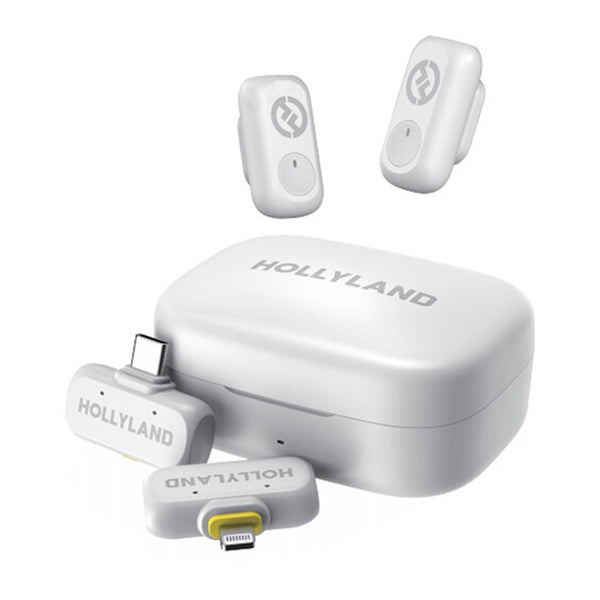 Hollyland LARK A1 Combo 2-Person Wireless Microphone System with USB-C and Lightning Connectors for Mobile Devices (Ivory White, 2.4 GHz)