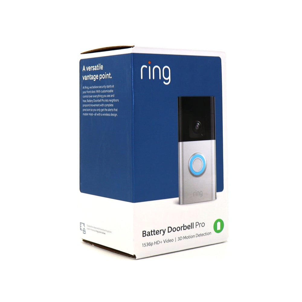Ring Doorbell Pro Smart Wi-Fi Video Doorbell - Battery-powered (Satin Nickel) with Ring Pan-Tilt Indoor Security Cam - White