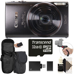 Canon PowerShot ELPH 360 HS A Digital Camera (Black) with Case, 32GB MicroSD, Card Reader, Tripod, Cleaning Kit