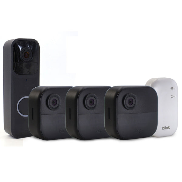 Blink Outdoor 4 Wireless Smart Security Camera - Sync Module Core Included (3 Cameras) with Blink Smart Wifi Video Doorbell – Wired/Battery Operated
