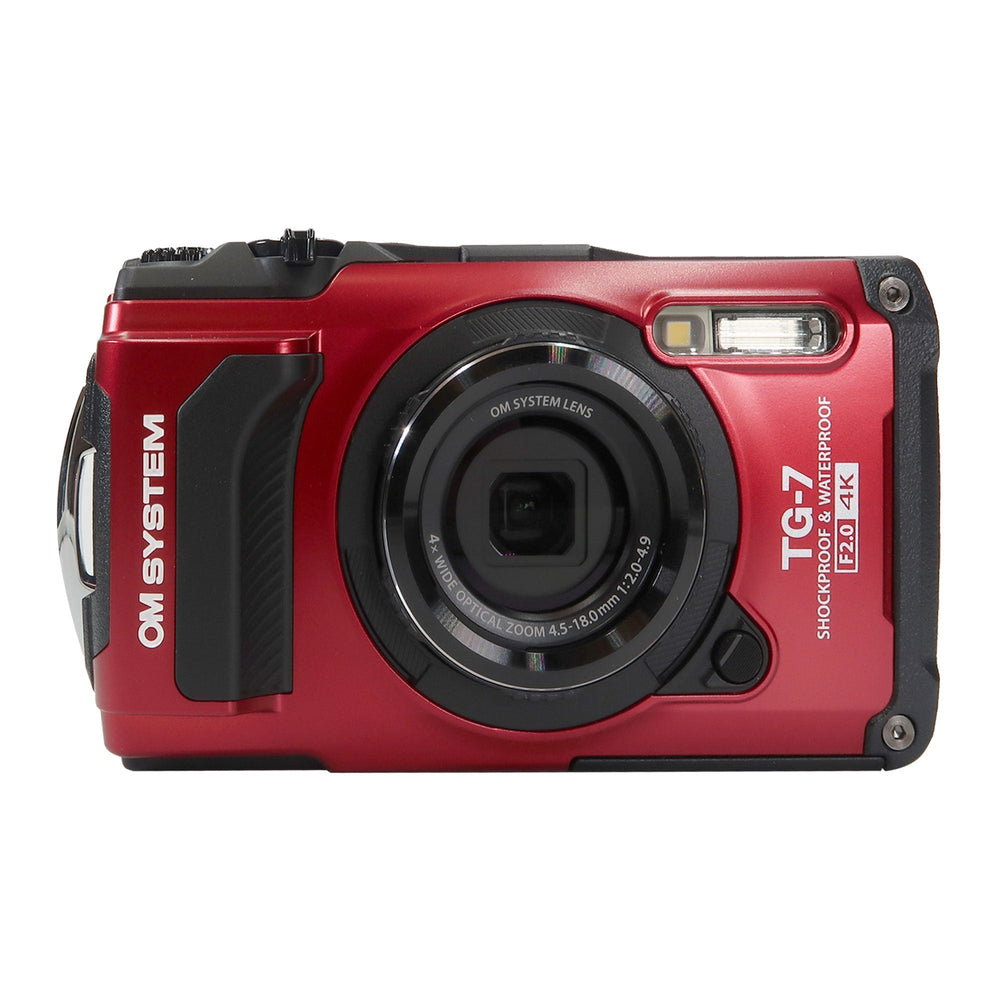 OM SYSTEM Tough TG-7 Digital Camera (Red) with 64GB Memory Card Accessory Bundle